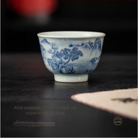 Ceașcă de ceai Jianzhan, albastru și alb antic, pentru ceai Kung Fu, ceramică