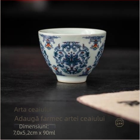 Ceașcă de ceai Jianzhan, albastru și alb antic, pentru ceai Kung Fu, ceramică