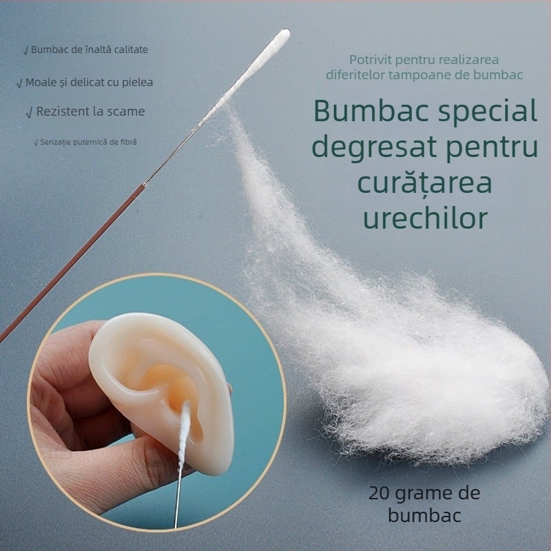 Bețișoare de urechi din bumbac, pentru igienă urechilor, cu alcool dezinfectant, pachet de 20 g