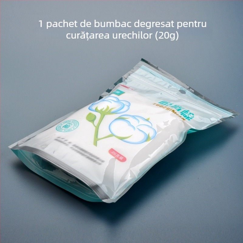 Bețișoare de urechi din bumbac, pentru igienă urechilor, cu alcool dezinfectant, pachet de 20 g