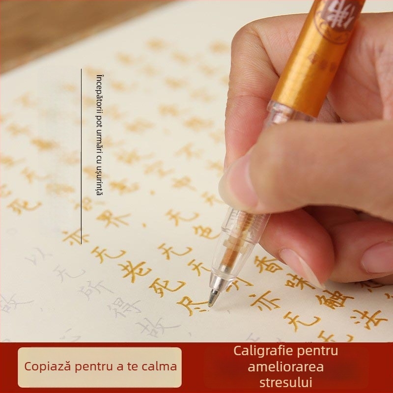 Caiet de caligrafie cu stilou dur pentru meditație Zen, 108 exerciții de trasare și ilustrații colorate
