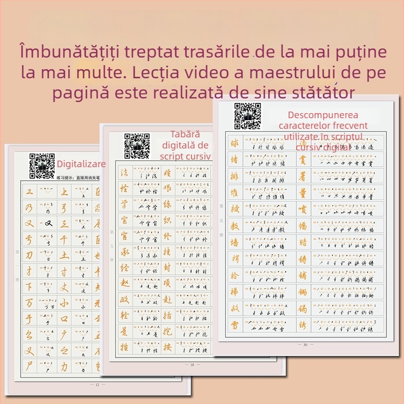 Metoda simbolurilor digitale: Caiet de copiere Zhang Shennong pentru scriere semi-cursivă, cu 3000 de caractere comune și descompuneri ale fiecărui caracter