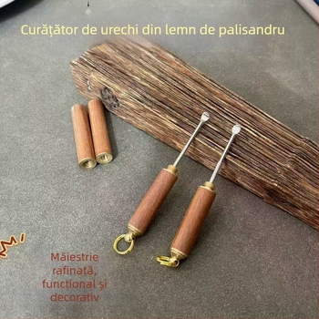 Lingură portabilă pentru urechi din lemn de rosewood, lingură spirală pentru urechi, instrument pentru îndepărtarea cerumenului