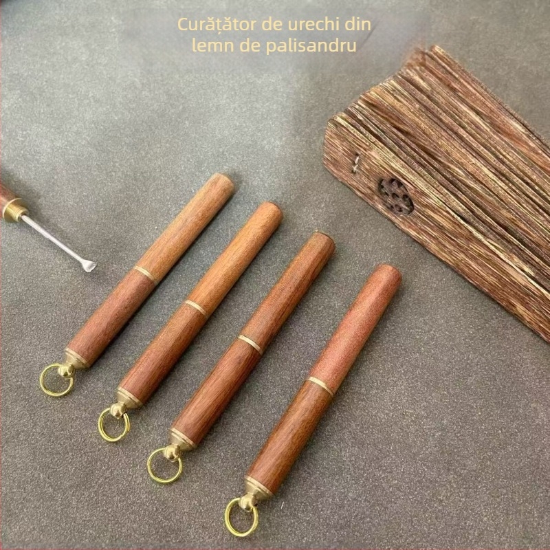 Lingură portabilă pentru urechi din lemn de rosewood, lingură spirală pentru urechi, instrument pentru îndepărtarea cerumenului