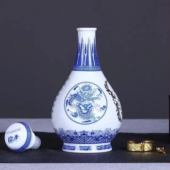 Sticlă ceramică sigilată pentru vin Jingdezhen, albastru-alb, 0,5 kg, etanșă, fără scurgeri