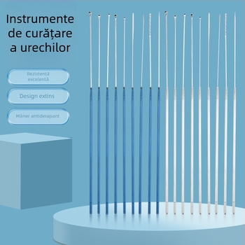 Set din oțel inoxidabil pentru curățarea urechilor, lingurițe pentru urechi cu rotire la 360°, portabil