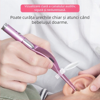 Set USB reîncărcabil pentru curățarea urechilor cu lingură de urechi iluminată și clește pentru cerumen, instrument vizual de igienă a urechilor