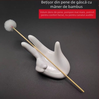 Instrument profesional pentru curățarea urechilor, cu mâner din bambus, perie cu pene de gâscă pentru relaxarea facială
