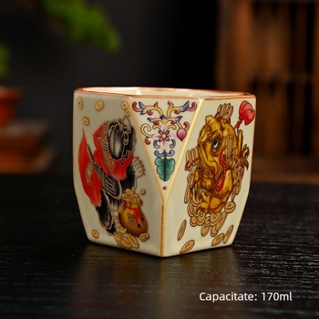 Ceașcă de ceai octogonală Ru Kiln, cu glazură crackle, ceașcă de degustare a ceaiului, ceașcă ceramică memorială personală