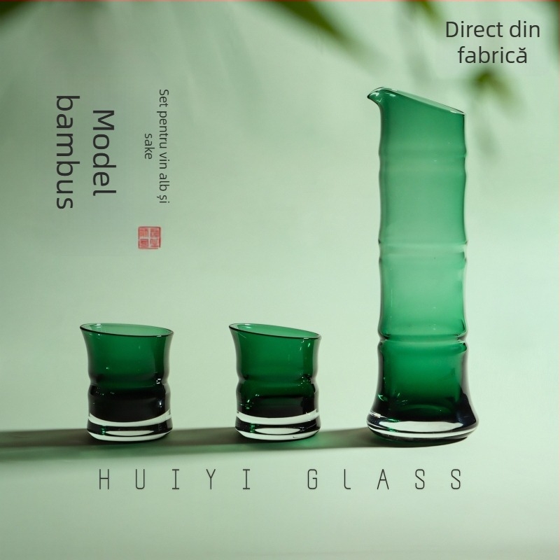Set de saké și ceai în stil chinezesc, cu motiv de bambus, din sticlă cristal, veselă elegantă pentru acasă