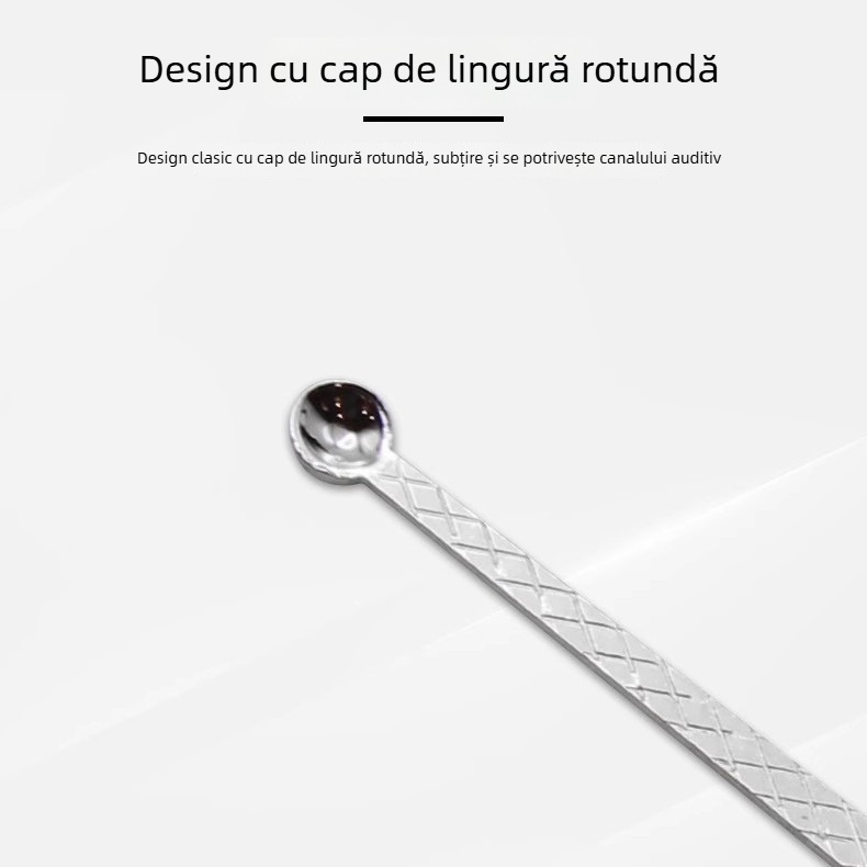 Lingură pentru urechi din oțel inoxidabil, design clasic, în borcan