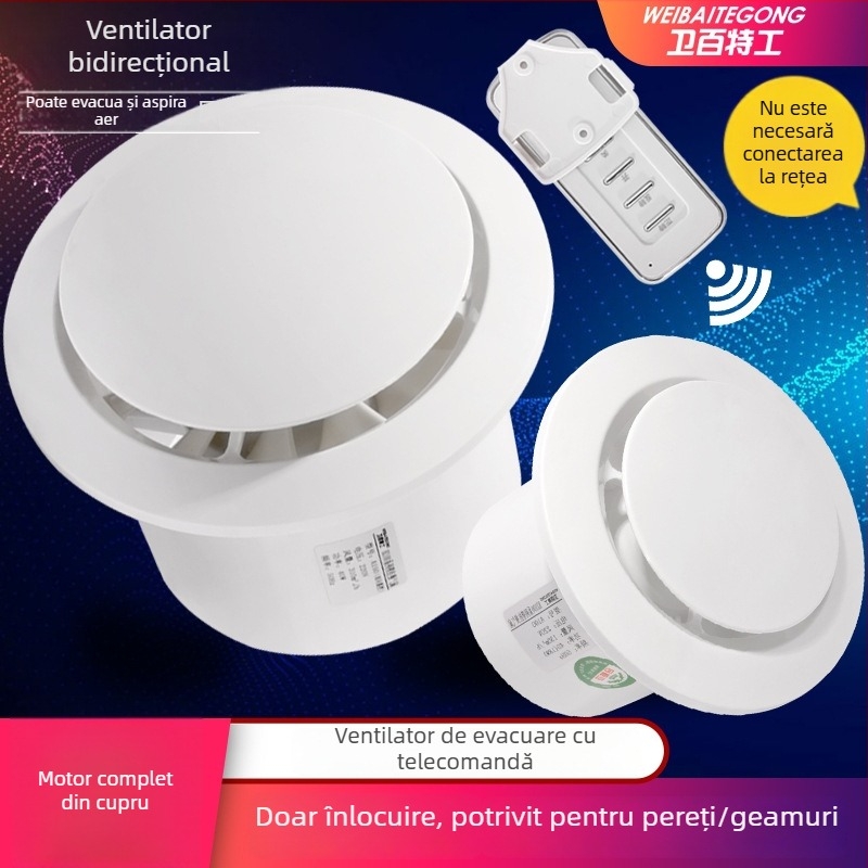 Ventilator de evacuare pentru baie, silențios, cu flux dublu, tip perete/fereastră, uz casnic, bucătărie, telecomandă