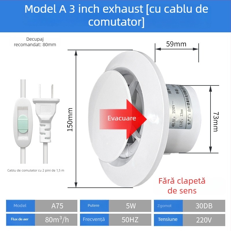 Ventilator de evacuare pentru baie, silențios, cu flux dublu, tip perete/fereastră, uz casnic, bucătărie, telecomandă