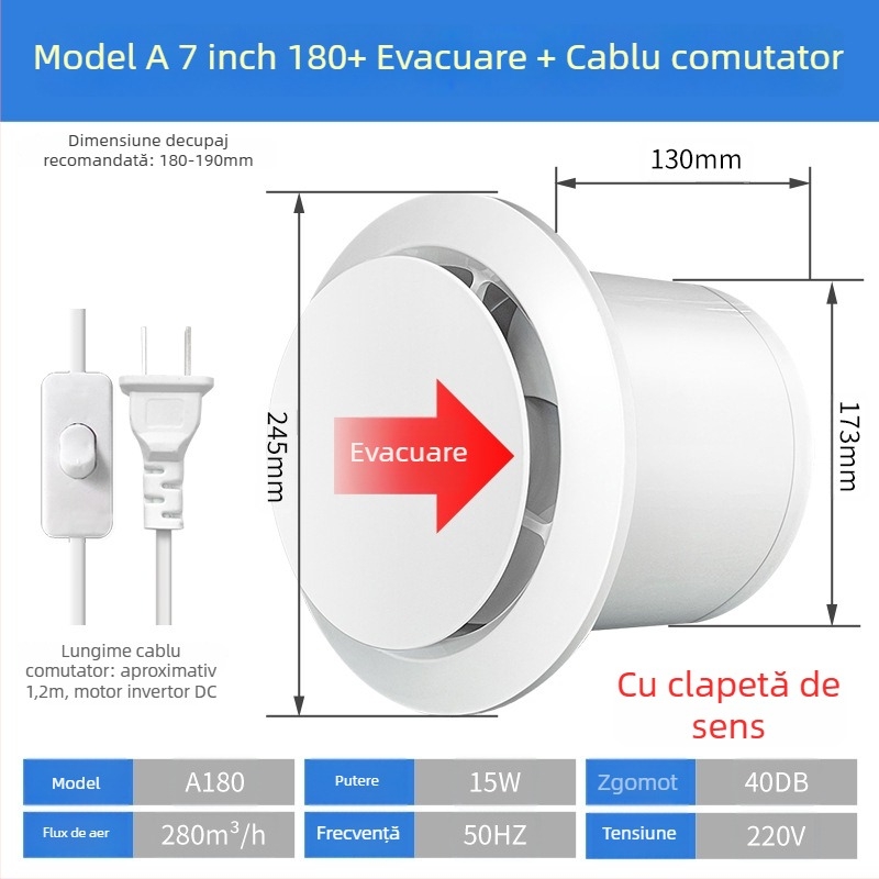 Ventilator de evacuare pentru baie, silențios, cu flux dublu, tip perete/fereastră, uz casnic, bucătărie, telecomandă