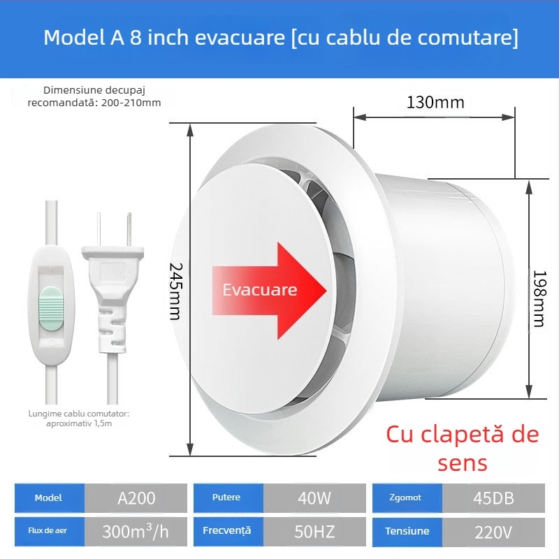 Ventilator de evacuare pentru baie, silențios, cu flux dublu, tip perete/fereastră, uz casnic, bucătărie, telecomandă