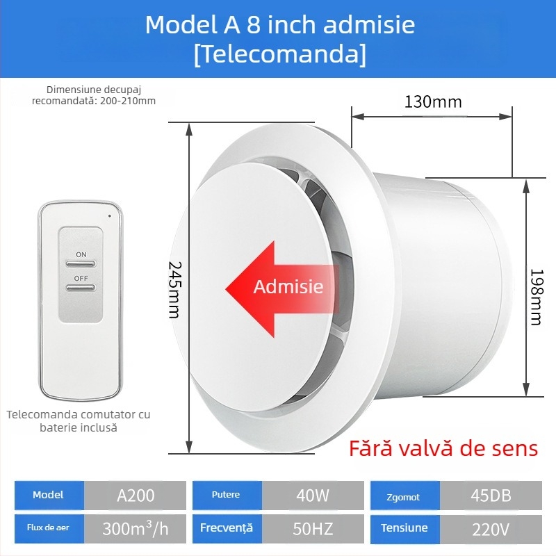 Ventilator de evacuare pentru baie, silențios, cu flux dublu, tip perete/fereastră, uz casnic, bucătărie, telecomandă