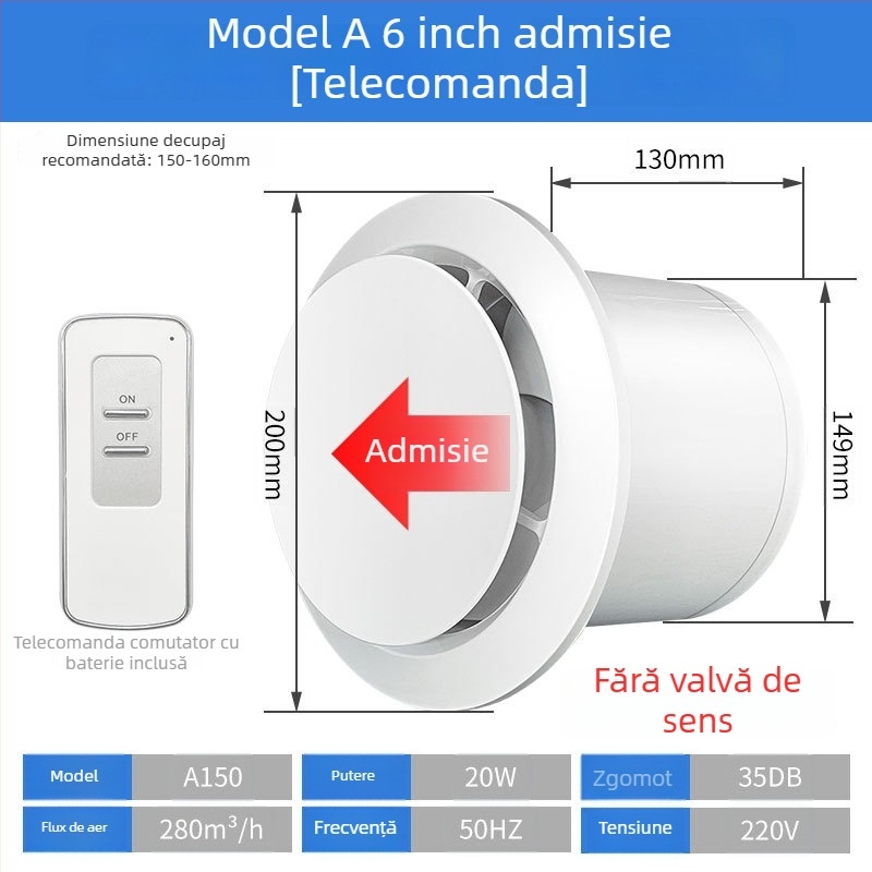 Ventilator de evacuare pentru baie, silențios, cu flux dublu, tip perete/fereastră, uz casnic, bucătărie, telecomandă