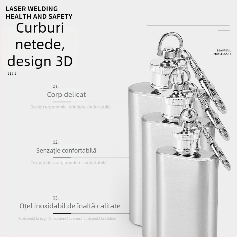 Dashun flască din oțel inoxidabil pentru camping, cu breloc, 1-2 oz