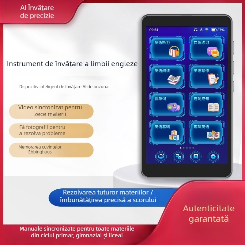 Dispozitiv AI de buzunar pentru învățarea limbii engleze, a cincea generație, cu funcție de repetare și redare audio pentru ascultare, tabletă pentru elevi