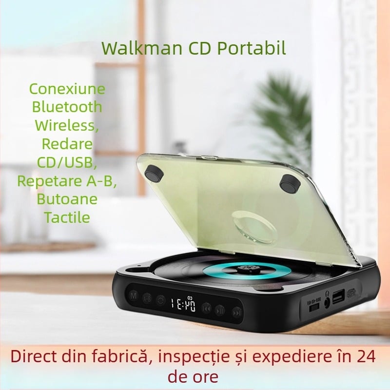 CD player nou 2025, portabil, difuzor mini în stil Walkman pentru studenți