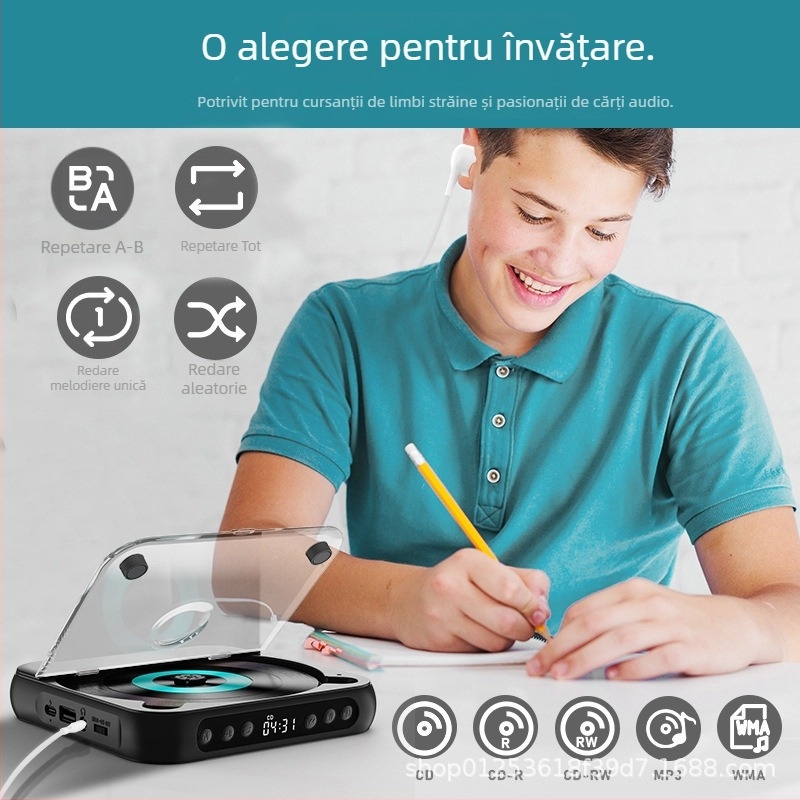 CD player nou 2025, portabil, difuzor mini în stil Walkman pentru studenți