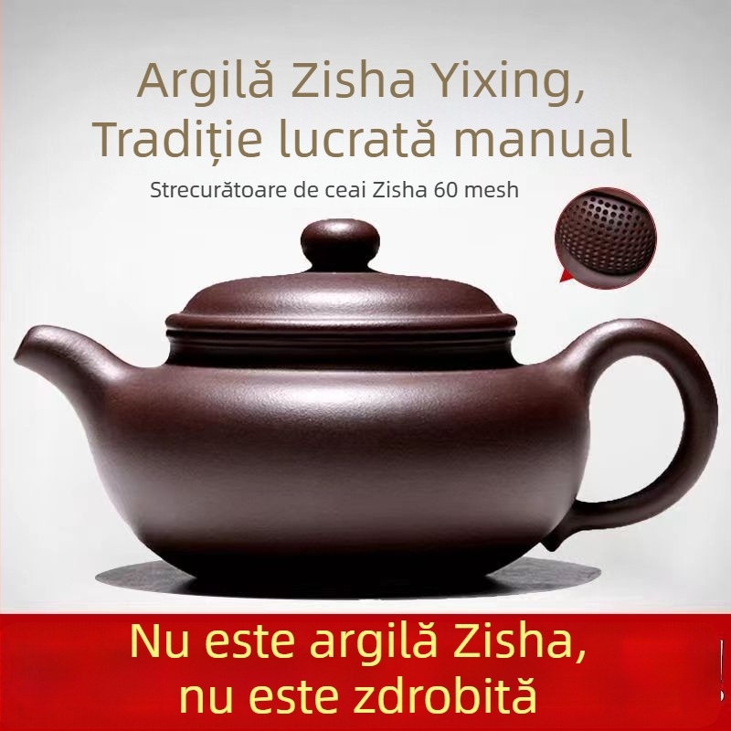 Ceainic autentic din argilă mov pură, stil antic, pentru prepararea ceaiului