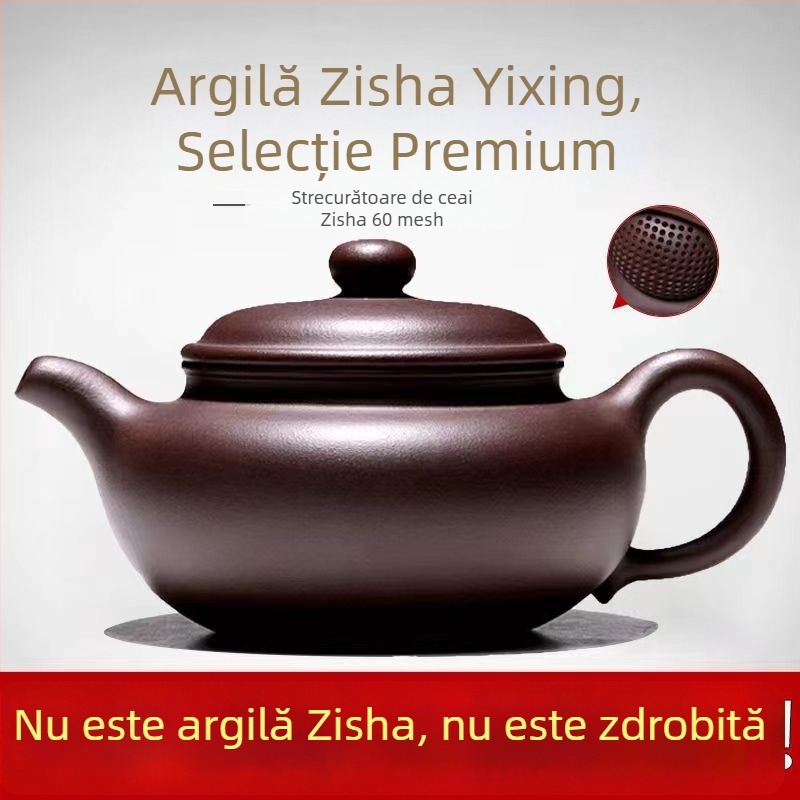 Ceainic autentic din argilă mov pură, stil antic, pentru prepararea ceaiului