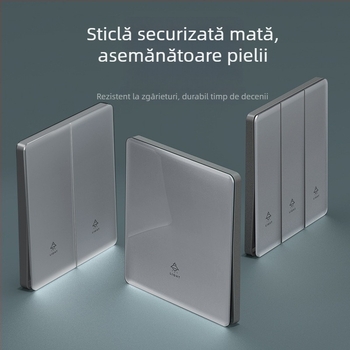 Intrerupător din sticlă gri, panou mat, montaj pe perete, tip 86, priză cu 5 găuri ultra-subțire