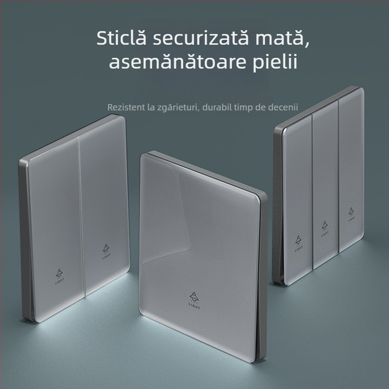 Intrerupător din sticlă gri, panou mat, montaj pe perete, tip 86, priză cu 5 găuri ultra-subțire