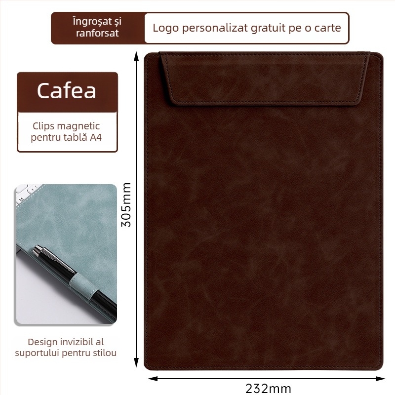 Mapă din piele A4 cu logo personalizat pentru conferințe, bloc de notițe și suport pentru pahar
