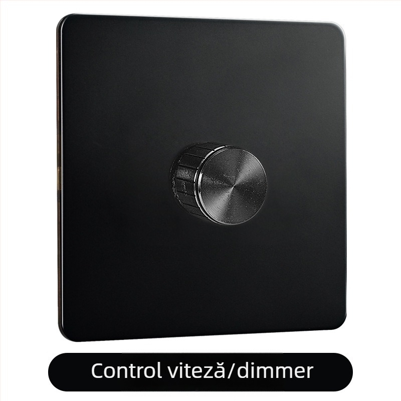 Panou întrerupător din alamă cu levier, stil retro-industrial, soclu metalic negru, 86x86 mm