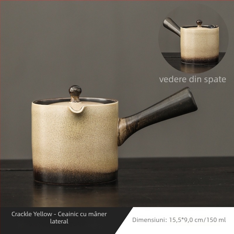 Ceainic Gongfu cu mâner lateral, ceramică cu glazură de cuptor, o singură oală, pentru uz casnic, protecție împotriva arsurilor