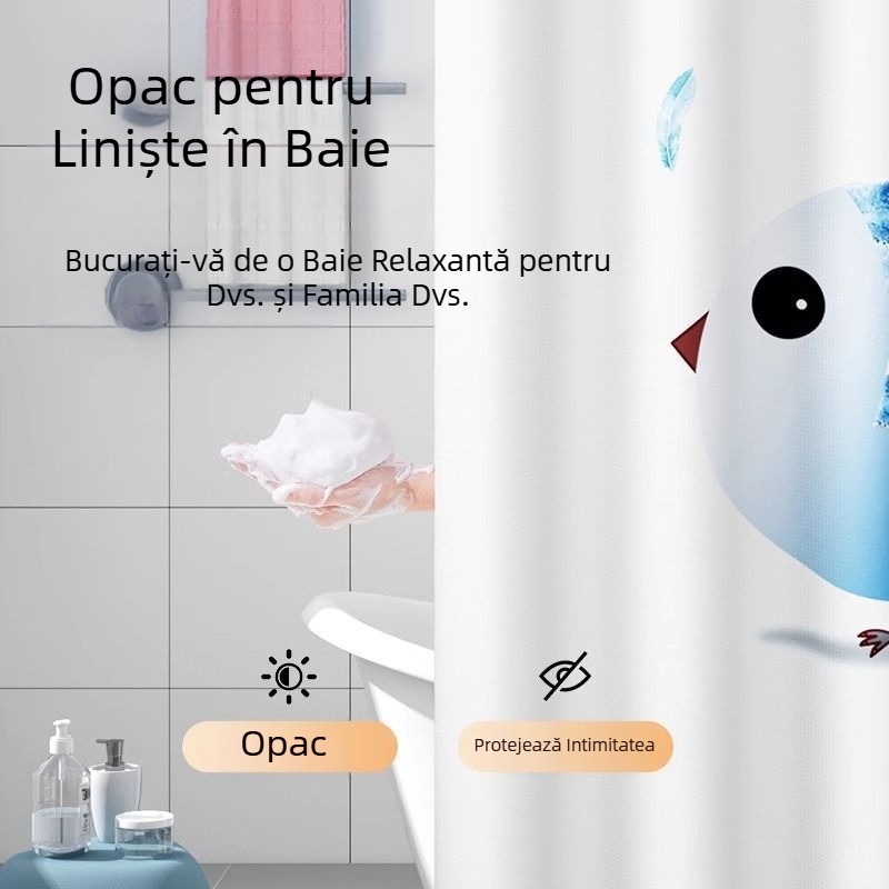 Set perdea de duș din poliester impermeabil, perdea despărțitoare fără găuri, pentru baie și toaletă, rezistentă la mucegai