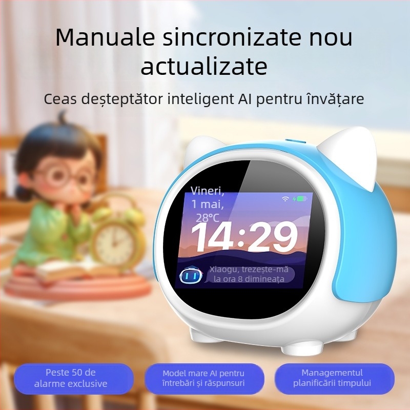 Robot companion cu AI pentru timp, dialog vocal inteligent, ceas de alarmă, dispozitiv educațional și lampă de noapte