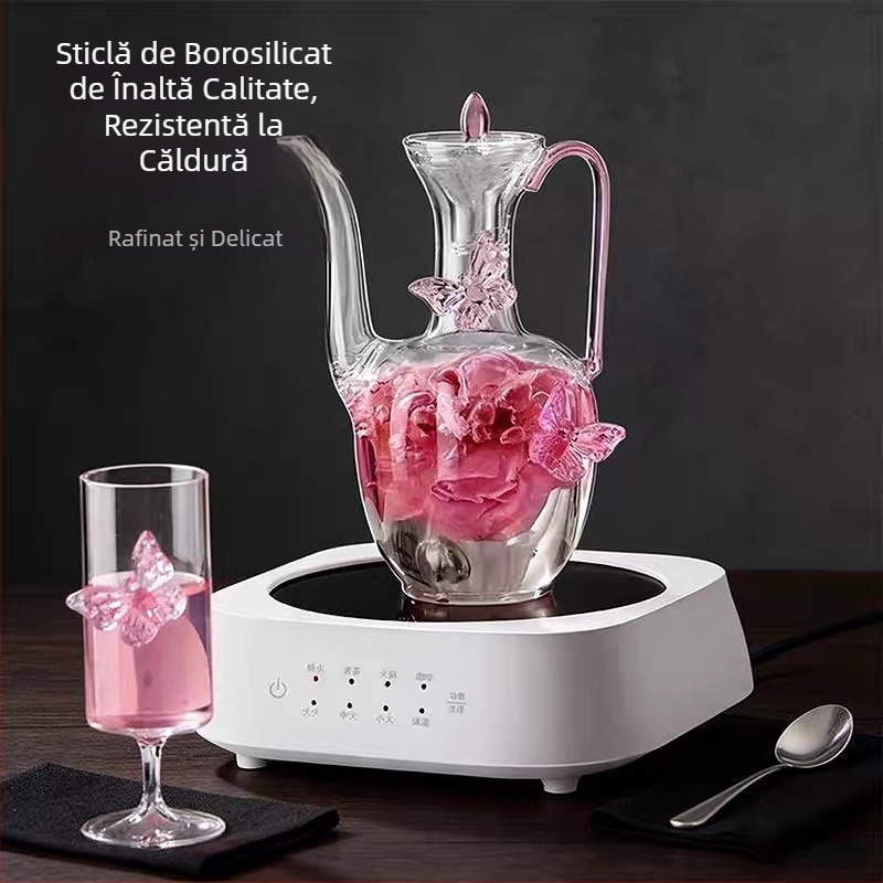 Ceainic în stil Song, model fluture, din sticlă transparentă, borosilicat înalt, pentru ceai verde
