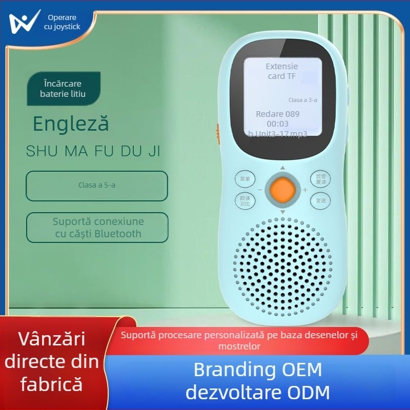 Dispozitiv inteligent portabil Bluetooth pentru ascultare și învățare a limbii engleze, pentru elevi, cu 16 GB memorie, sunet mono, baterie reîncărcabilă, difuzor de 3W, corp ABS, albastru sau roz