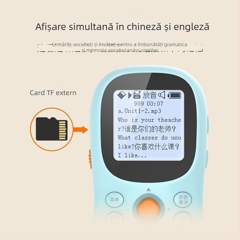 Dispozitiv inteligent portabil Bluetooth pentru ascultare și învățare a limbii engleze, pentru elevi, cu 16 GB memorie, sunet mono, baterie reîncărcabilă, difuzor de 3W, corp ABS, albastru sau roz