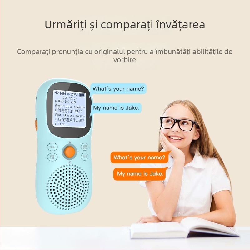 Dispozitiv inteligent portabil Bluetooth pentru ascultare și învățare a limbii engleze, pentru elevi, cu 16 GB memorie, sunet mono, baterie reîncărcabilă, difuzor de 3W, corp ABS, albastru sau roz