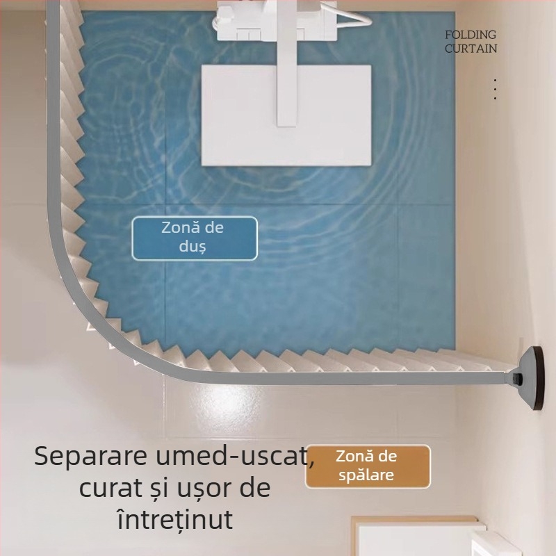 Paravan de duș curbat, pliabil, cu ventuze gri, pentru baie, anti-mucegai, uscare rapidă