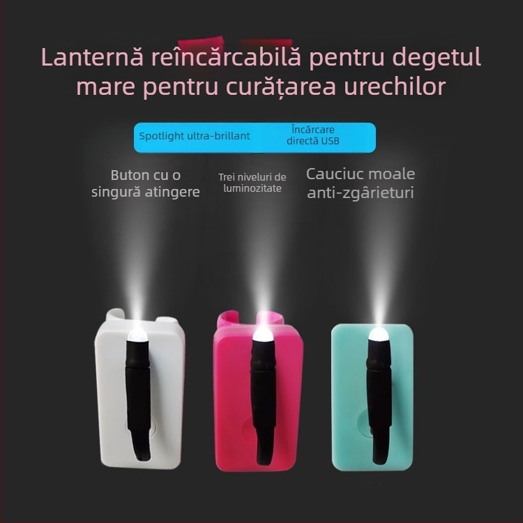 Lumină reîncărcabilă pentru deget, instrument profesional pentru curățarea urechilor cu iluminare LED