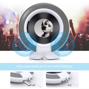 Player CD cu Bluetooth montat pe perete pentru uz casnic, cu discuri de tip album și radio, funcție de repetare în engleză, personalizabil