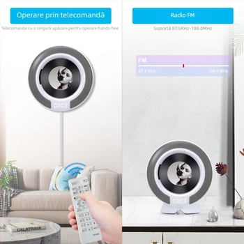 Player CD cu Bluetooth montat pe perete pentru uz casnic, cu discuri de tip album și radio, funcție de repetare în engleză, personalizabil