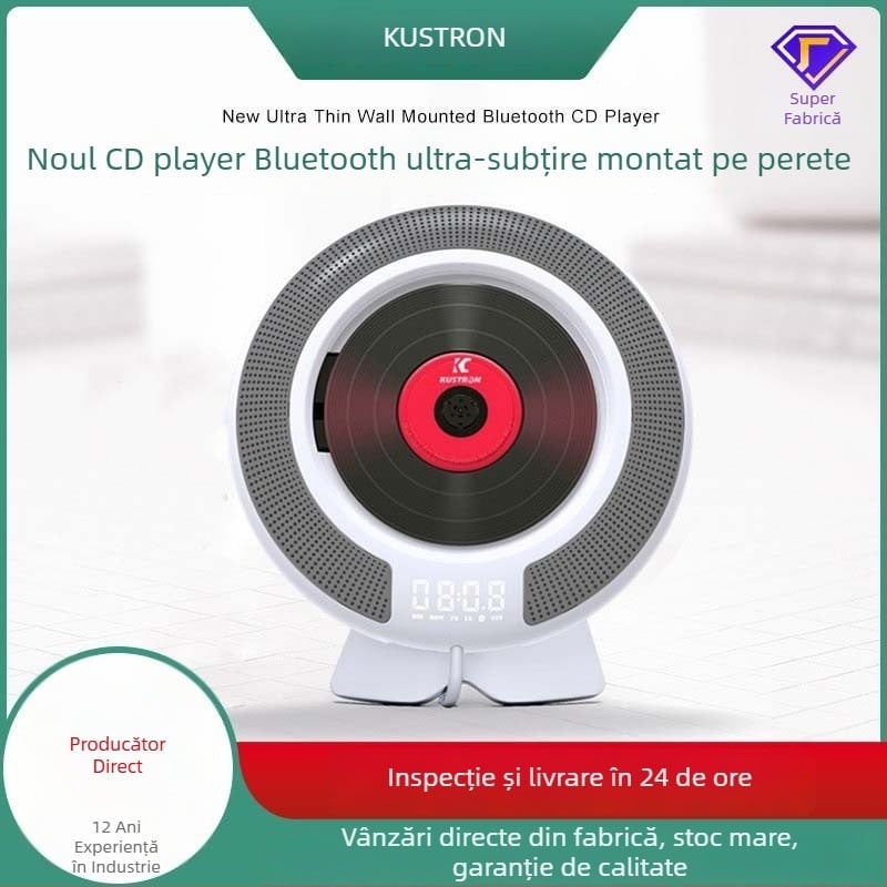 Player CD cu Bluetooth montat pe perete pentru uz casnic, cu discuri de tip album și radio, funcție de repetare în engleză, personalizabil