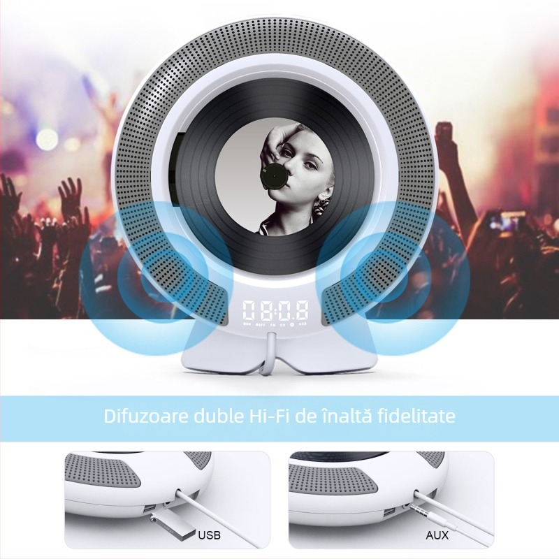 Player CD cu Bluetooth montat pe perete pentru uz casnic, cu discuri de tip album și radio, funcție de repetare în engleză, personalizabil
