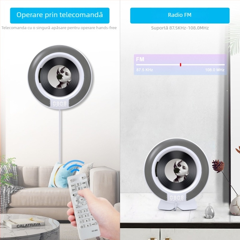 Player CD cu Bluetooth montat pe perete pentru uz casnic, cu discuri de tip album și radio, funcție de repetare în engleză, personalizabil