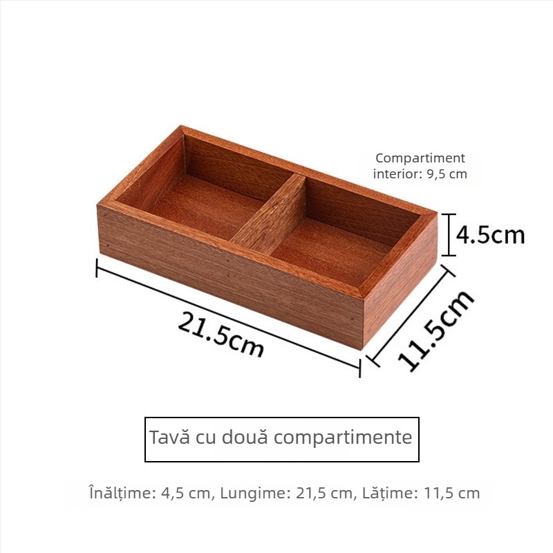 Tavă din lemn pentru ceai cu farfurioare pentru fructe și gustări, compartimente în 9 pătrate, stil retro, diametrul 24 cm