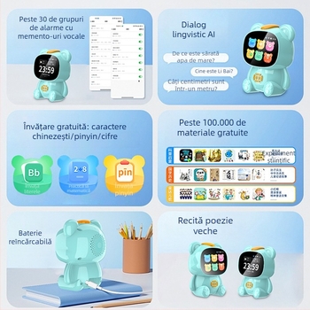 Robot ceas inteligent pentru gestionarea timpului și învățarea limbii engleze la școala primară, cu dispozitiv de citire
