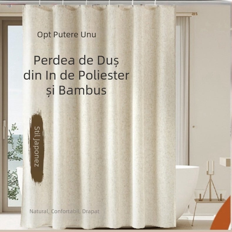 Stil japonez, nou, simplu, culoare solidă, perdea de duș din poliester și in cu textură slub pentru baie, montaj fără găuri