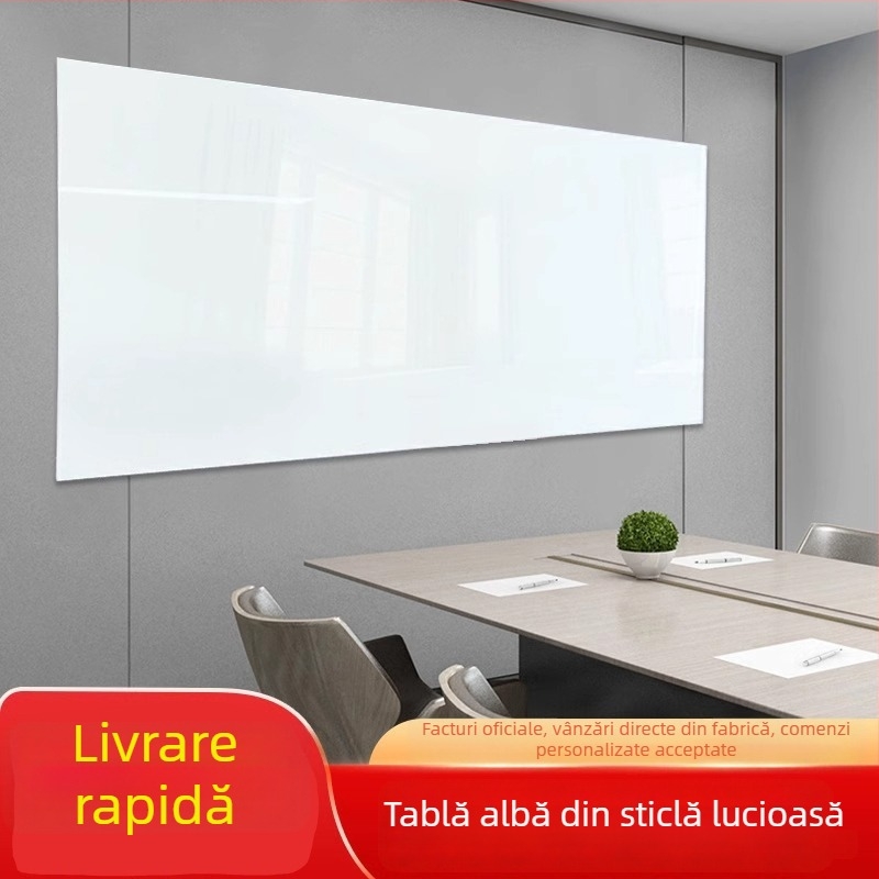 tablă magnetică din sticlă temperată, neporoasă, vopsită, cu o singură față, pentru birou și predare, ultra albă