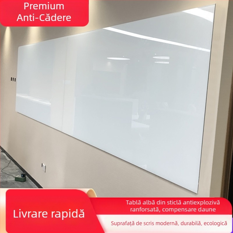 tablă magnetică din sticlă temperată, neporoasă, vopsită, cu o singură față, pentru birou și predare, ultra albă